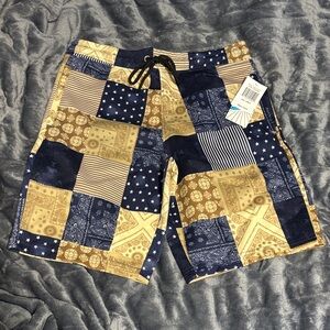 Stylish Patchwork Board Shorts - Blue and Tan